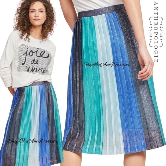 Anthropologie Maeve shimmer color-block ombré pleated skirt *shop@iamwarrior - Picture 1 of 10